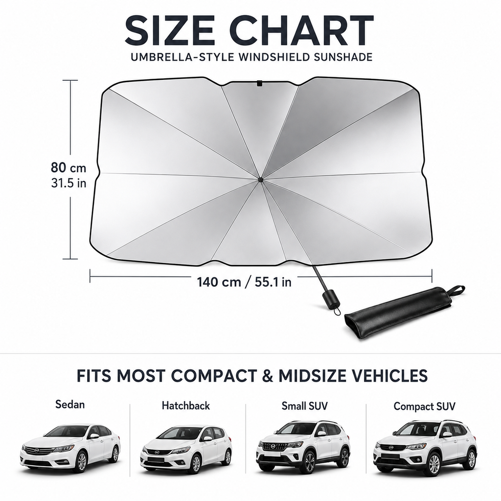 Sunshade installed across full windshield — dashboard protected